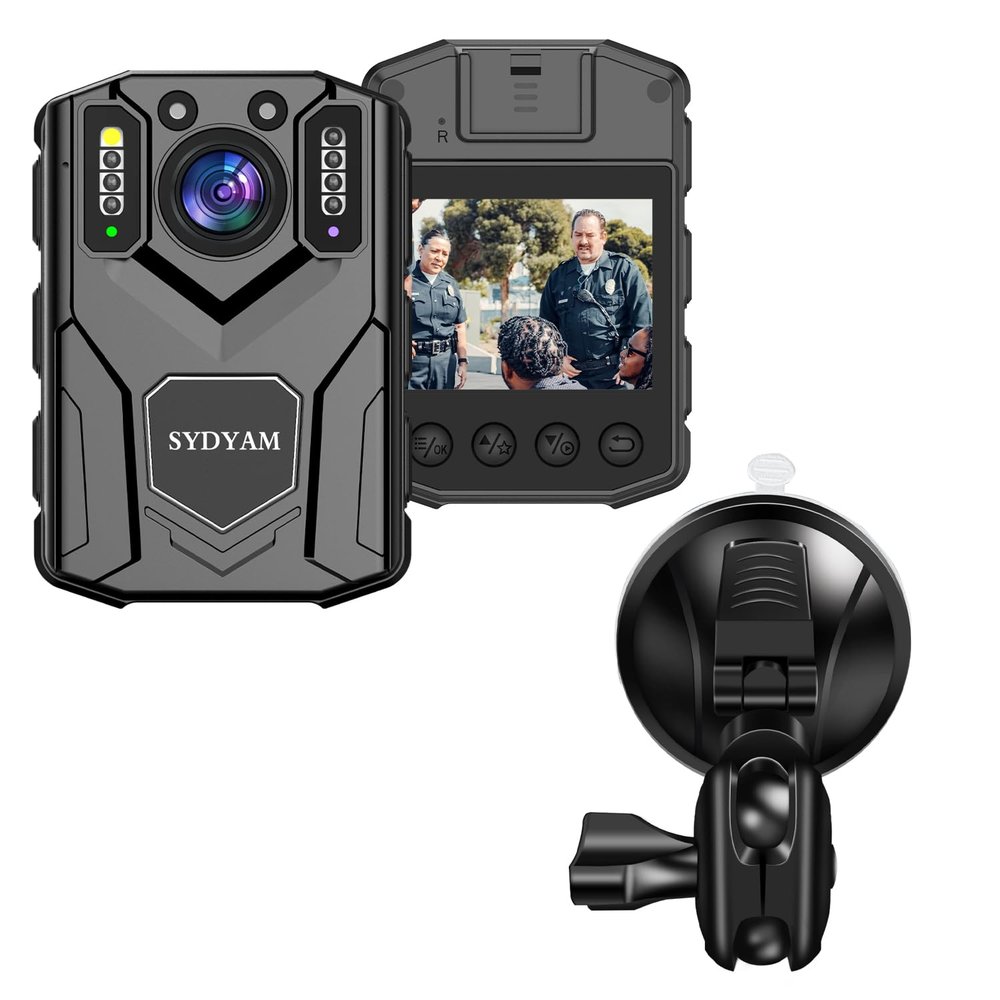 SYDYAM 1440P/2K HD 128GB Body Worn Camera with Body Cameras Suction Cup Bracket, BodyCam with Audio and Video Recording,10H Recording Night Vision for Police Security Guard Daily Patrol