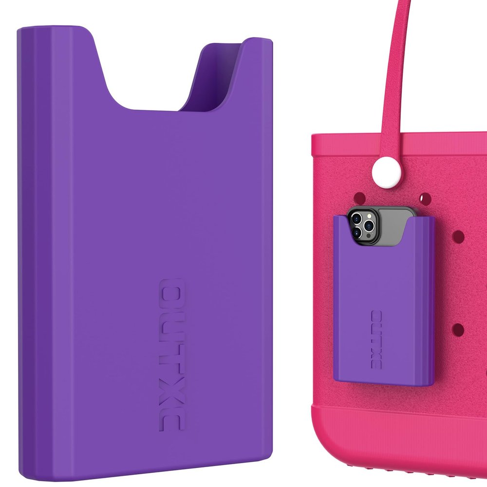 OUTXE Silicone Phone Holder for Bogg Bag, Phone Case Holder Charms Accessory Compatible with All Bogg Bags, Cell Phone Holder for Bogg Bags, Phones Insert Attachment for Beach Tote-Purple