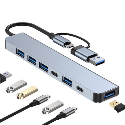 DUOYHIEL Aluminum 7 in 1 USB Hub USB C Hub with USB 3.0, Multiport USB Splitter Expand with 5 USB Port 2 USBC Ports for MacBook Pro Air, for iPad Pro, Dell, HP Laptop, Phones and More Devices