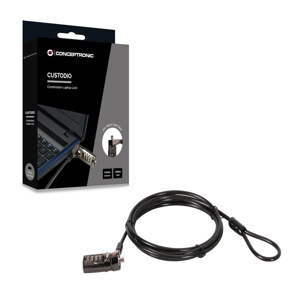 CONCEPTRONIC CUSTODIO01BN Laptop Combination Lock Nano Lock Slot 6ft