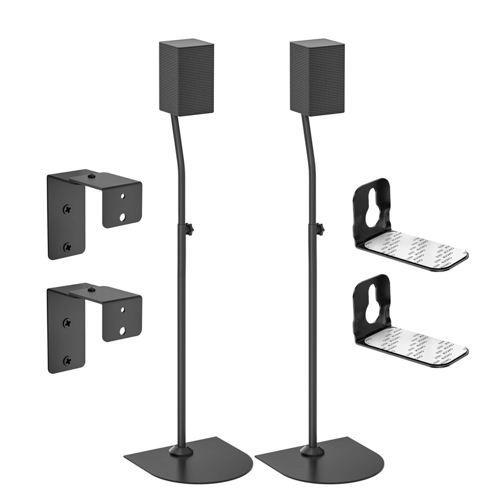 notiela Speaker Stand and Wall Mount Pair for Samsung Rear Speakers - Height Adjustable 33" to 42" Black Alloy Steel Floor Stand