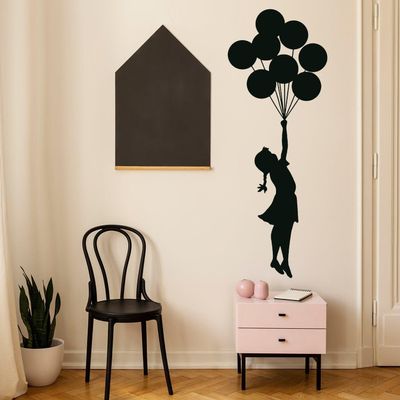 Balloon Girl Banksy Wall Sticker - Hot Air Nursery Baby Decor Vinyl Room Cute Decal 18 x 47