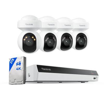 Reolink 4K Security Camera System with PT Auto-Tracking, 355Pan 50Tilt, 4K PoE Cameras Home Surveillance Wired Outdoor, Smart AI Detection, Spotlights & 2-Way Talk, 8CH NVR 2TB HDD, RLK8-800PT4