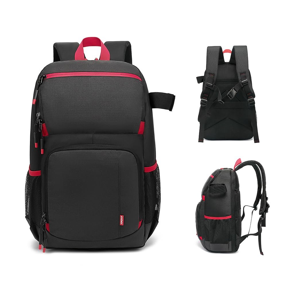 Andoer Camera Backpack Water-resistant Camera Bag Photography Backpack Large Capacity Camera Case with Tripod Holder 15.6 Inch Laptop Compartment for Women Men, Black