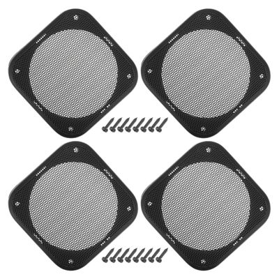 ACROPIX Universal 4" Car Speaker Grills Cover Mesh Square 4 Inch Audio Speaker Subwoofer Guard Protector Case with Mounting Screws ABS Black - Pack of 4