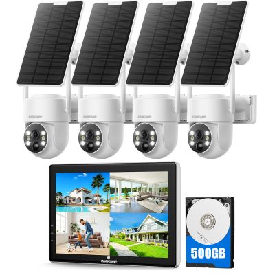 CAMCAMP Solar Security Cameras Wireless Outdoor with 10" Monitor, 10CH NVR 2K Solar Home Security Camera System with 360 Color Night Vision,2-Way Audio,500GB Local Storage,No Monthly Fee,No Need WiFi