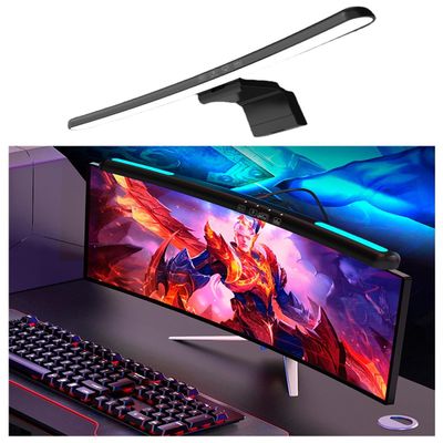 EVERZONE Curved Monitor Light Bar,Adjustable Screen Light with Non-Glare, Asymmetrical Projection Screenbar, Three Color Temperatures, Stepless Dimming, RGB Ambient Light, Easy Installation, Black