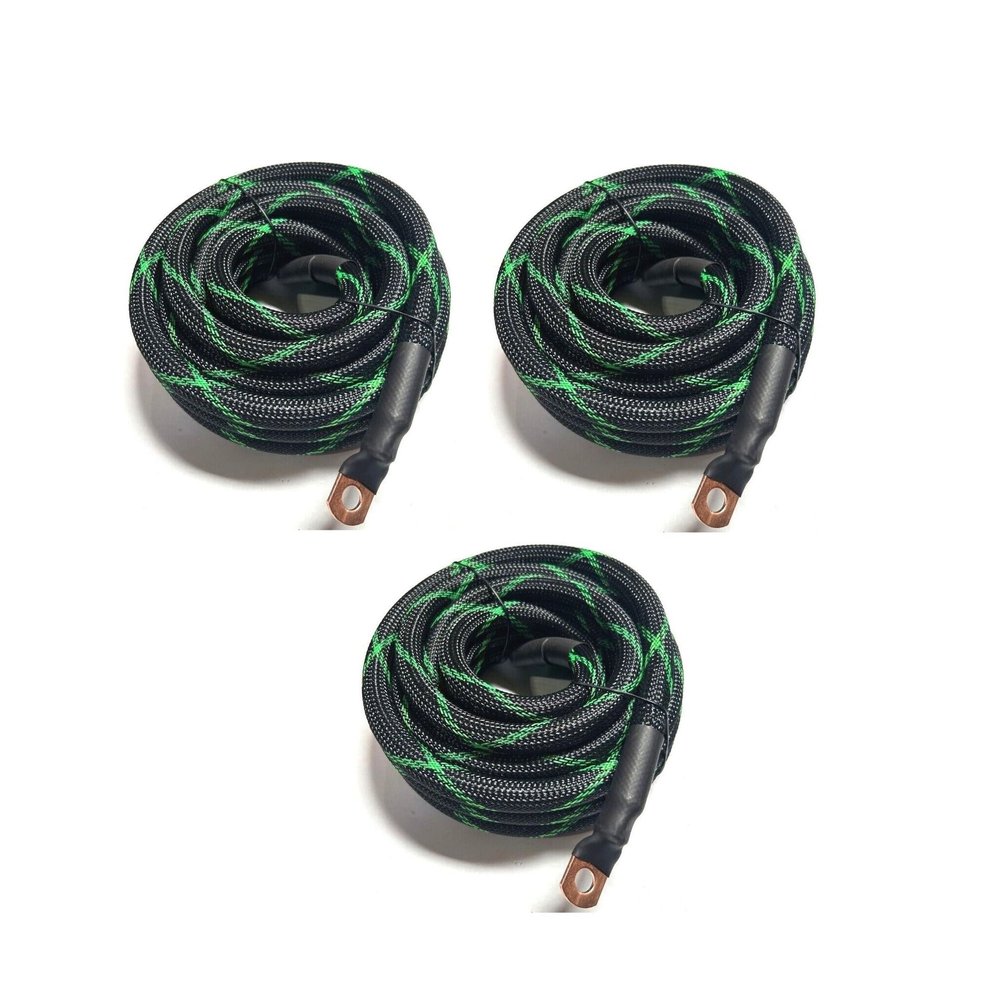 Xscorpion Big 3 Upgraded Black 1/0 AWG Copper Snakeskin Braided Sleeving Cable Alternator Wire AWG (Black/Green)