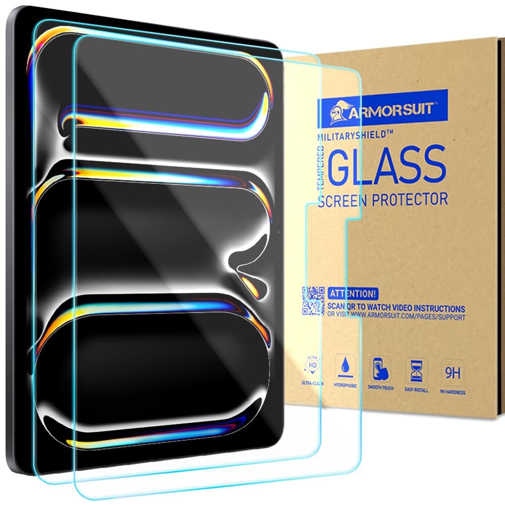 ArmorSuit 2 Pack for iPad Pro 13 Inch Screen Protector (2024 Release) Tempered Glass 9H+ HD Clear Face ID, Apple Pencil Compatible [w/Alignment Frame]