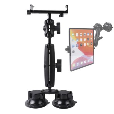 Aluminum Tablet Holder for All iPad, 360 adjustable Secure Double Suction Cup Mount for Car Truck Windshield,Sunroof, Compatible with iPad Pro 12.9 Mini Air, Galaxy Tabs and 4.7-15" Tablets