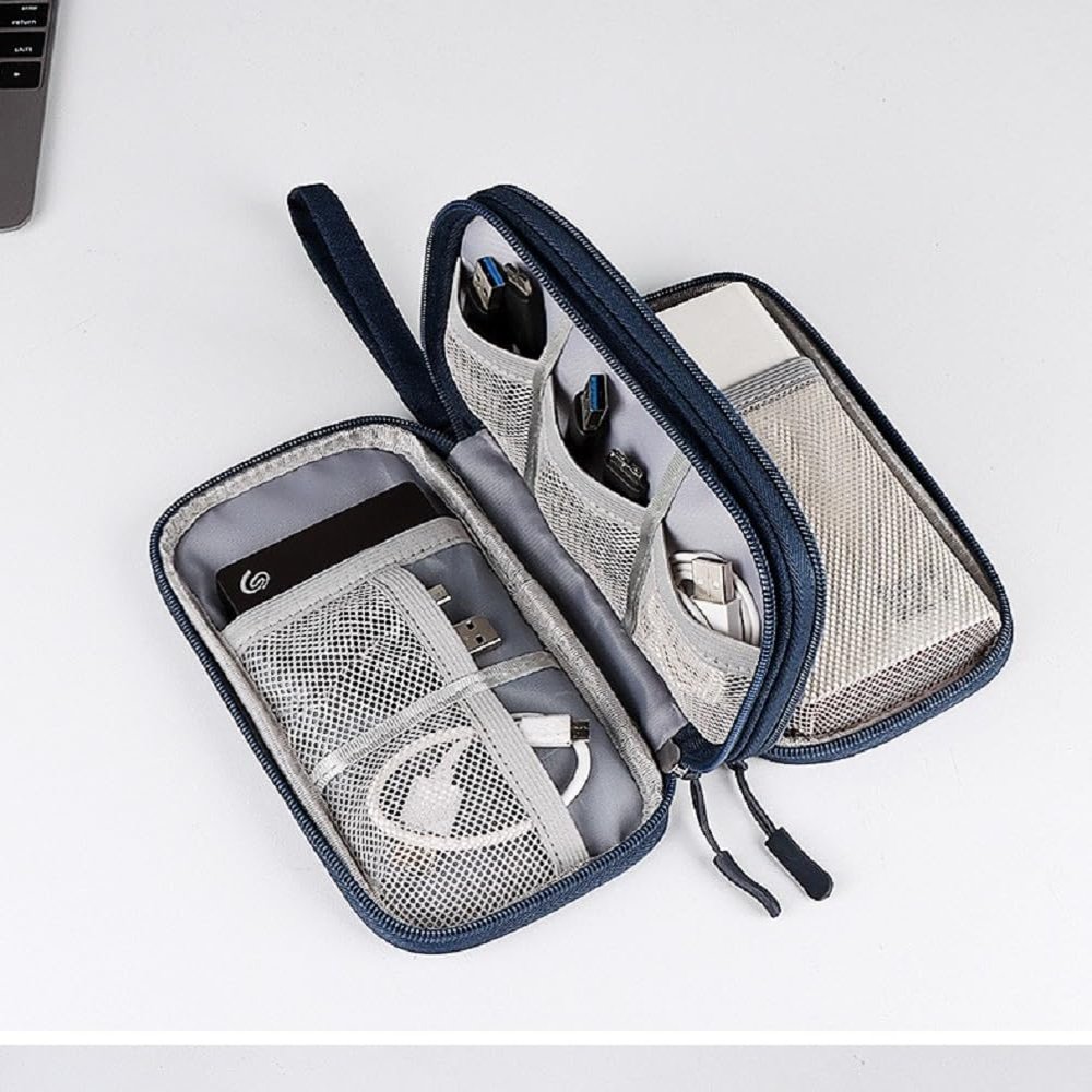GeRRiT Electronic Organizer Bag, Waterproof Portable Travel Cable Storage Bag, Multifunctional Cord Storage Case for USB Drive, Dard Drive, Power Bank, Charger, Mouse, USB Cable, Headphones - Blue