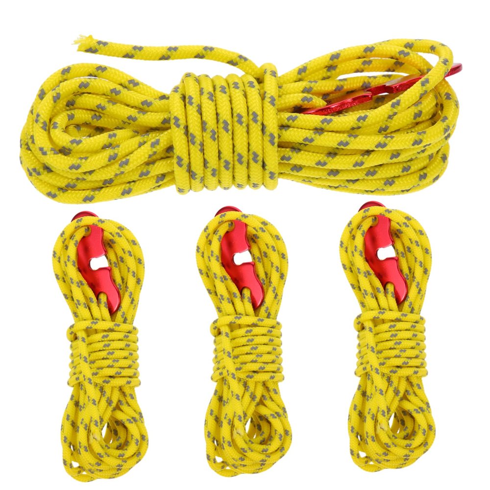 HANABASS 4pcs Camping Essential Reflective Tent Ropes Elastic Cord Rope Buckle Hooks for Safe Night Use