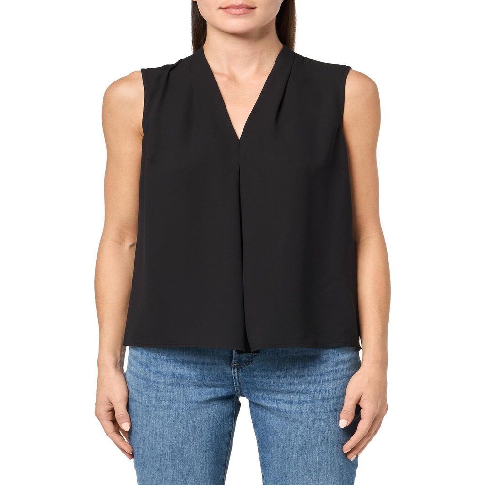 Sleeveless Blouse with Pleat at CF and S Asphalt