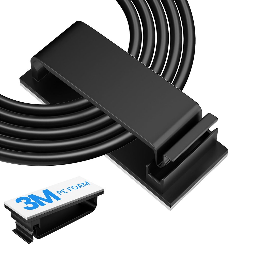 Adhesive Cable Management Clip (20Pcs Black),Cord Management Under Desk,Wire Organizer for TV PC Ethernet HDMI Extension Cord Power Plug