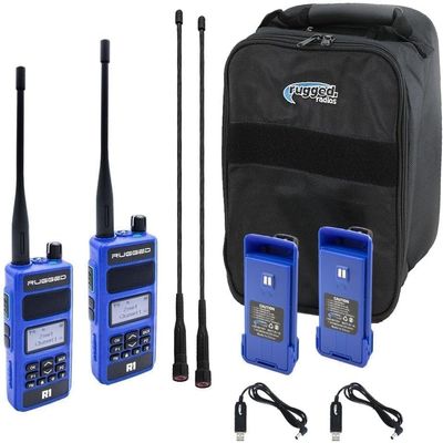 Rugged Radios Ready Pack Two Way Handheld Radio Walkie Talkie is Easy to Grab and Ready for Any Emergency, Road Trip or Adventure. R1 2 Pack with Accessories