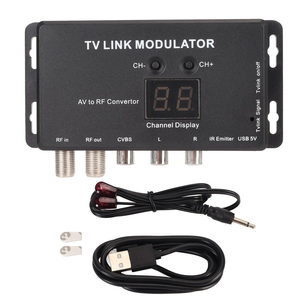 Yanmis Professional Adjustable AV to RF Converter TV Link Modulator with USB Charging Cable for Set-top Boxes