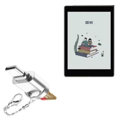 BoxWave Adapter Compatible with Bigme Guoyue V6 Color (7.8 in) - Micro SD Card miniReader, USB Type-C OTG Reader USB3.0 Adapter Keychain - Metallic Silver