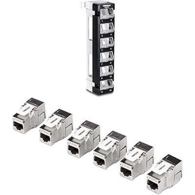Bundle: TRENDnet 12-Port Blank Angled Wall Mount Keystone Patch Panel TC-KP12V + TRENDnet Shielded Cat6A RJ45 Silver Keystone Jack 6-Pack TC-K06C6A