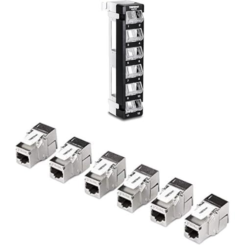 Bundle: TRENDnet 12-Port Blank Angled Wall Mount Keystone Patch Panel TC-KP12V + TRENDnet Shielded Cat6A RJ45 Silver Keystone Jack 6-Pack TC-K06C6A