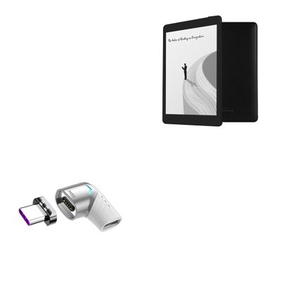 BoxWave Adapter Compatible with Pinnaco OS7071 eReader (6 in) - MagnetoSnap PD Angle Adapter, Magnetic Charging Connector Device Saver - Metallic Silver