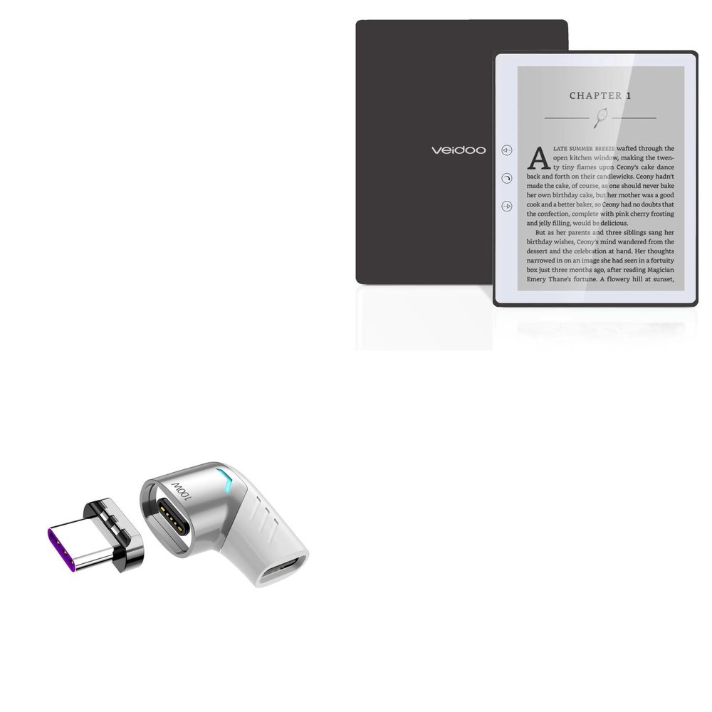 BoxWave Adapter Compatible with Veidoo eReader (5 in) - MagnetoSnap PD Angle Adapter, Magnetic Charging Connector Device Saver - Metallic Silver
