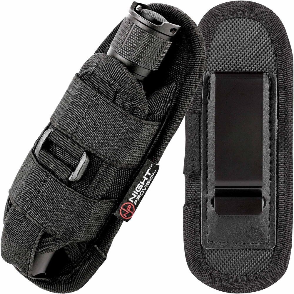 NP NIGHT PROVISION [New 2024] TH2C Compact Tactical Flashlight Holster Improved Closed-end with Metal Belt Clip for Duty Belt Pouch Stretchable Holder for Police Military Security Belt