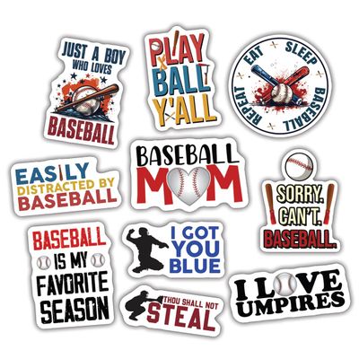 10pcs Baseball Sticker Sheet, Funny Sports Vinyl Decals, Gifts for Baseball Players, Fans, Coaches, Waterproof, UV-Resistant, for Laptop, Water Bottle, Helmet, Journal, Scrapbook