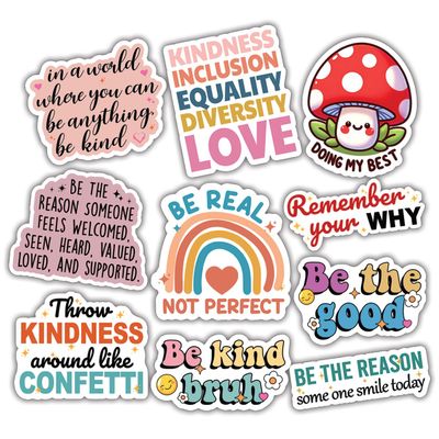 (10pcs) Kindness Stickers Motivational Inspirational Positive Affirmation Stickers Funny Gifts Multiple Different Design, Waterproof, UV- Resistant, Suitable for Tumbler, Laptop, Car, Truck