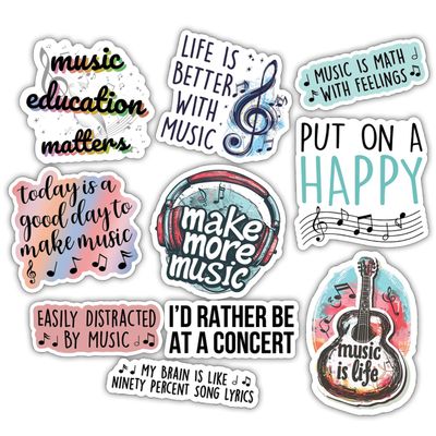 10pcs Music Lover Sticker Sheet, Aesthetic Fun Vinyl Decals Gifts for Musicians, Bands, Songwriters, Waterproof, UV-Resistant, for Music Fans, for Laptop, Water Bottle, Guitar Case, Notebook, Mirror