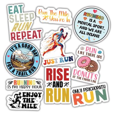 10pcs Running Sticker Sheet, Motivational Funny Vinyl Decals Sport Lover for Runners, Athletes, Waterproof, UV-Resistant, for Laptop, Water Bottle, Journal, Tumbler, Gym Locker, Notebook, Scrapbook