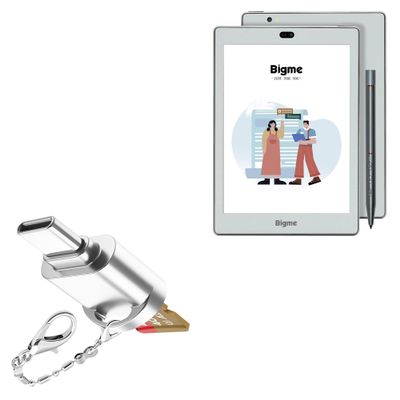 BoxWave Adapter Compatible with Bigme S6 (7.8 in) - Micro SD Card miniReader, USB Type-C OTG Reader USB3.0 Adapter Keychain - Metallic Silver