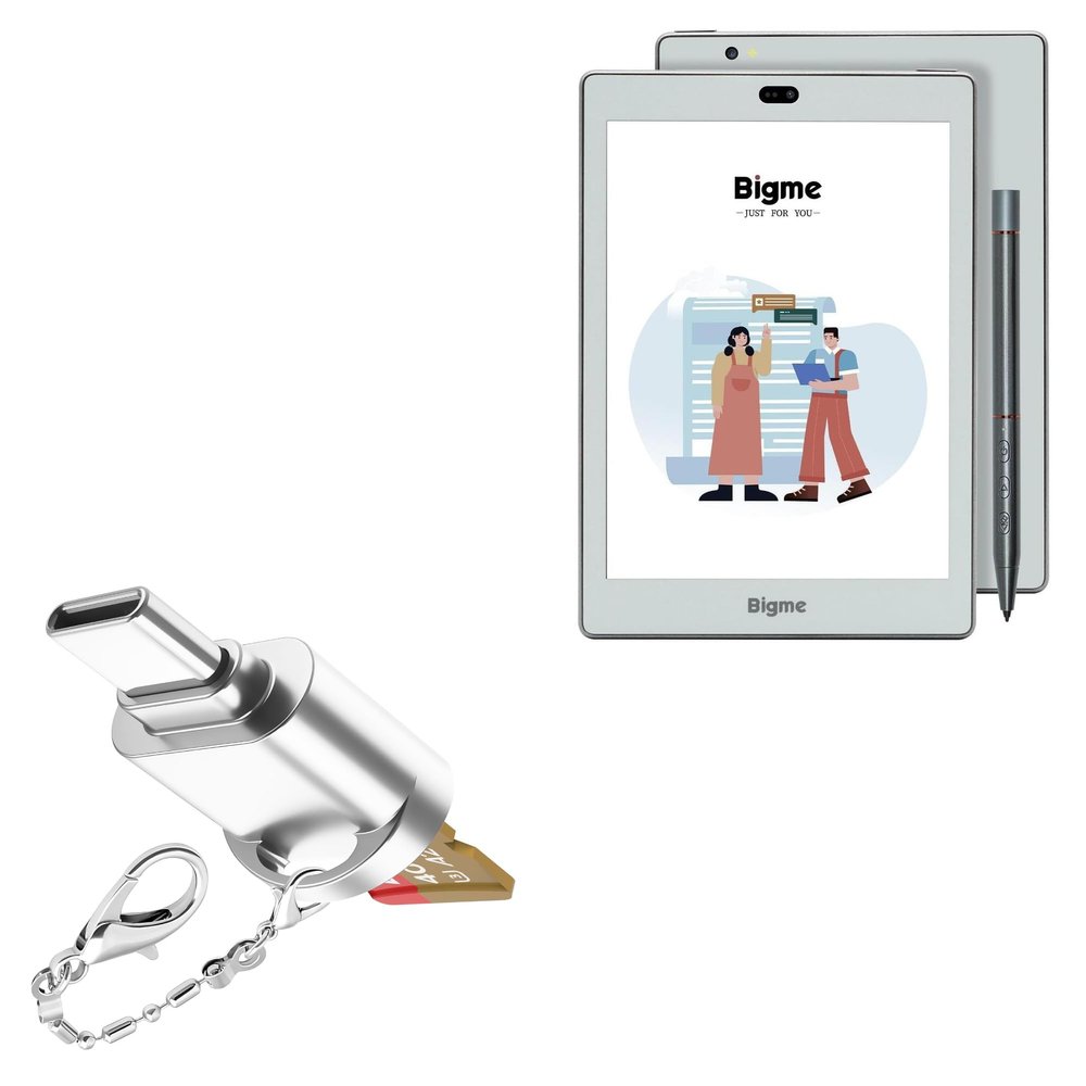 BoxWave Adapter Compatible with Bigme S6 (7.8 in) - Micro SD Card miniReader, USB Type-C OTG Reader USB3.0 Adapter Keychain - Metallic Silver