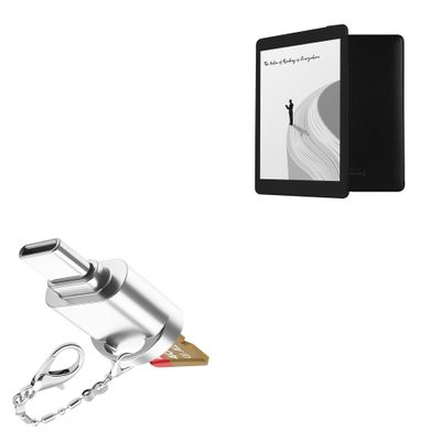 BoxWave Adapter Compatible with Pinnaco OS7071 eReader (6 in) - Micro SD Card miniReader, USB Type-C OTG Reader USB3.0 Adapter Keychain - Metallic Silver