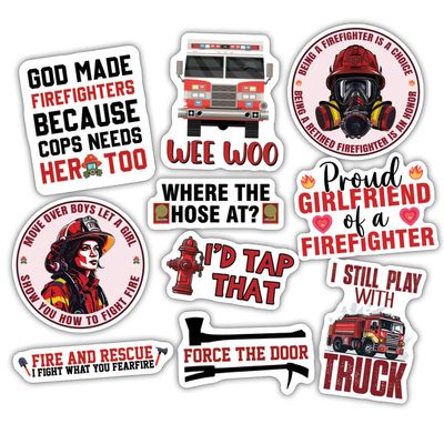 10pcs Firefighter Sticker Sheet, Brave Patriotic Vinyl Decals for Firefighters, EMTs, First Responders, Rescue Heroes Gifts, Waterproof, UV-Resistant, for Helmet, Water Bottle, Laptop, Toolbox