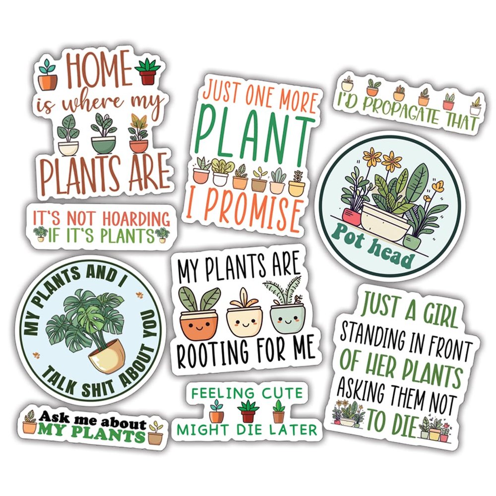 10pcs Plant Stickers Sheet Funny Garden Botanical Pot Gardener Plant Lover Funny Gifts Multiple Different Design, Waterproof, UV- Resistant, Suitable for Water Botle, Window, Laptop, Car (Design 1)