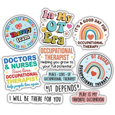 10pcs Occupational Therapist Sticker Sheet, Cute Motivational Vinyl Decals for OTs, OTAs, Therapy Gifts for Students, Coworkers, Waterproof, UV-Resistant, for Laptop, Water Bottle (Design 1)