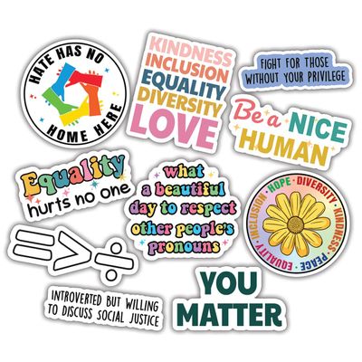 10pcs Equality Sticker Sheet, Coexist, Inclusive and Empowering Vinyl Decals for Human Rights, Social Justice, Waterproof, UV-Resistant, for Laptop, Water Bottle, Journal, Mirror, Scrapbook