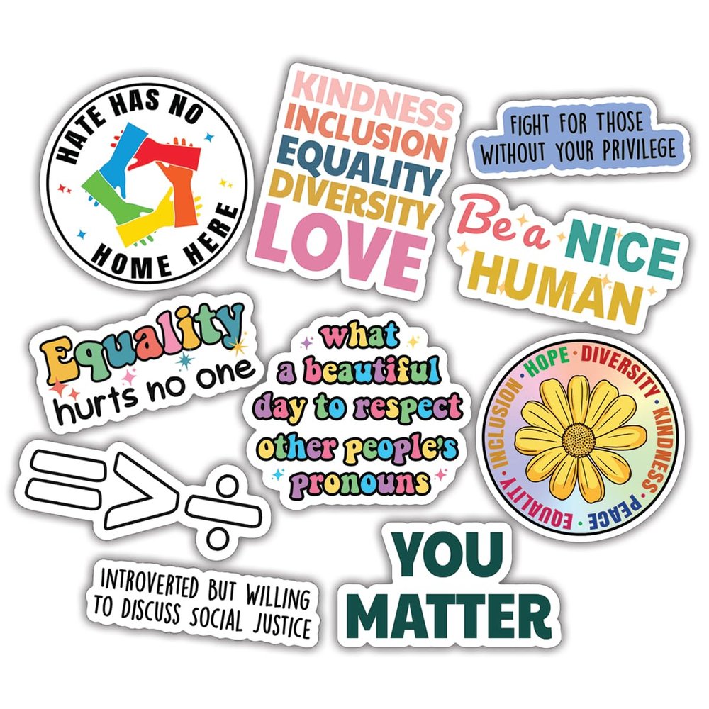 10pcs Equality Sticker Sheet, Coexist, Inclusive and Empowering Vinyl Decals for Human Rights, Social Justice, Waterproof, UV-Resistant, for Laptop, Water Bottle, Journal, Mirror, Scrapbook