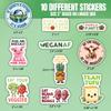 10pcs Vegan Sticker Sheet, Vegetarian Vegetable Vinyl Decals with Plant-Based and Animal Rights Messages, Waterproof, UV-Resistant, for Laptop, Water Bottle, Journal, Binder, Notebook, Phone Case view 2