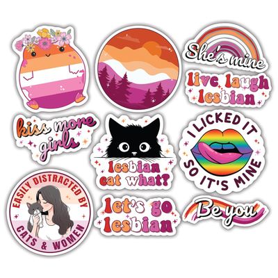 10pcs Lesbian Pride Sticker Sheet, LGBTQ+ Vinyl Decals Lesbian Flag Colors, Inclusive Gifts LGBT Queer Communities, Waterproof, UV-Resistant, for Laptop, Water Bottle, Scrapbook, Mirror
