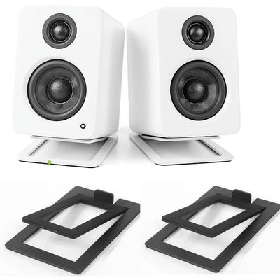 Coyktonty Desktop Speaker Stand 1 Pair,Tilted Desktop Speaker Stands for Small SpeakersDesk Audio Stand for Bookshelf, Laptop Speaker (Black Hollow)