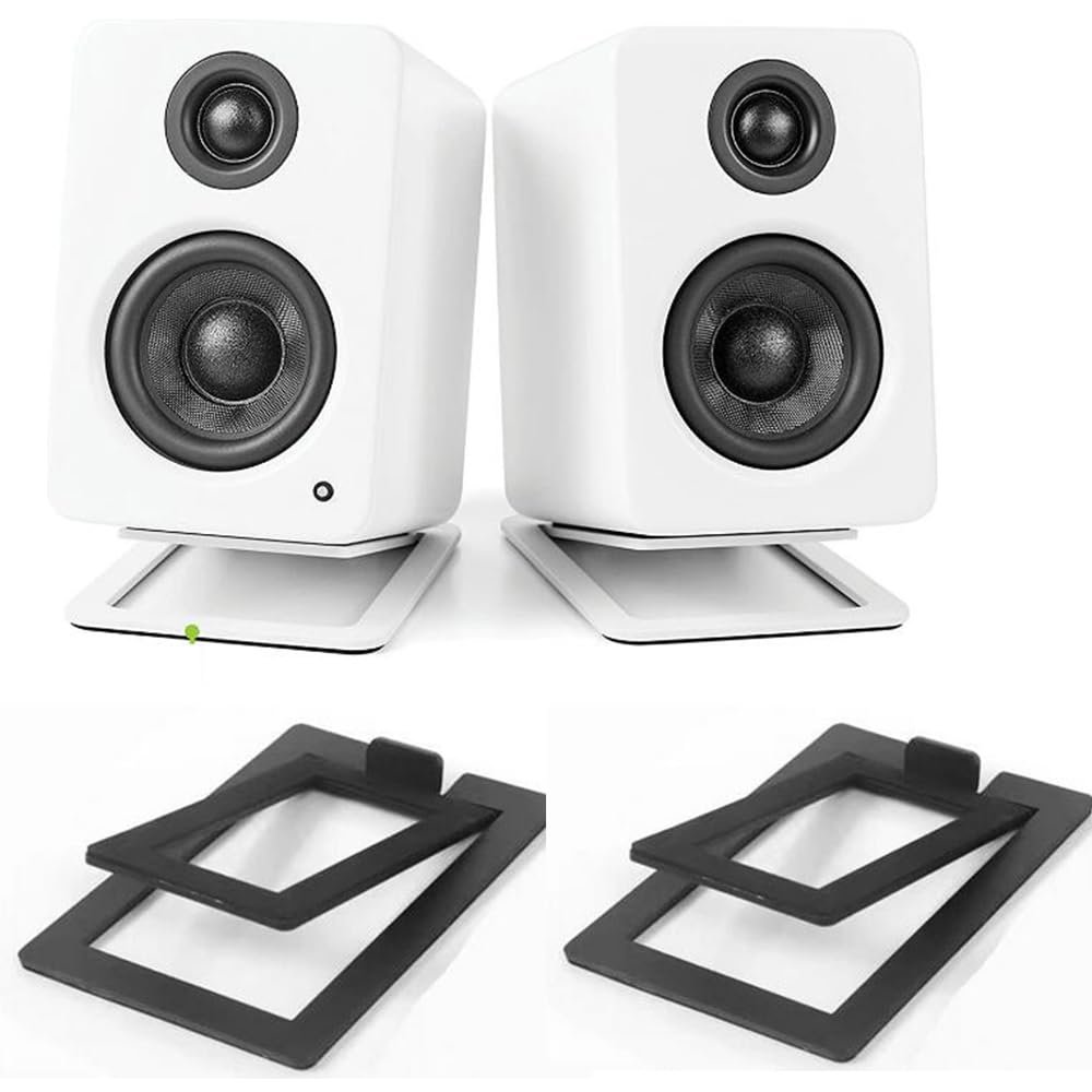 Coyktonty Desktop Speaker Stand 1 Pair,Tilted Desktop Speaker Stands for Small SpeakersDesk Audio Stand for Bookshelf, Laptop Speaker (Black Hollow)