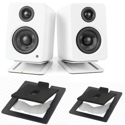 Coyktonty Desktop Speaker Stand 1 Pair,Tilted Desktop Speaker Stands for Small SpeakersDesk Audio Stand for Bookshelf, Laptop Speaker (Black Solid)