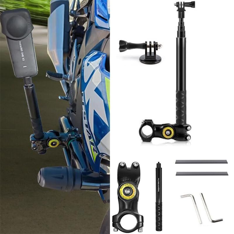Coyktonty Motorcycle Bicycle Handlebar Adapter Fixed Bracket for Insta360 X3/ONE X2/Gopro Hero 13 12 11 10 9 8 7 6/ONE RS/ONE R/Action 3/Action 2/OSMO Pocket 3 2 1 Accessory Set