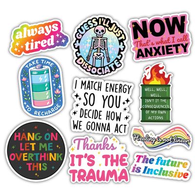 10pcs Mental Health Sticker Sheet, Vinyl Decals Positive Affirmations, Encouraging, Motivational Gifts, Waterproof, UV-Resistant, for Students, Therapists, for Laptop, Mirror, Water Bottle (Design 1)