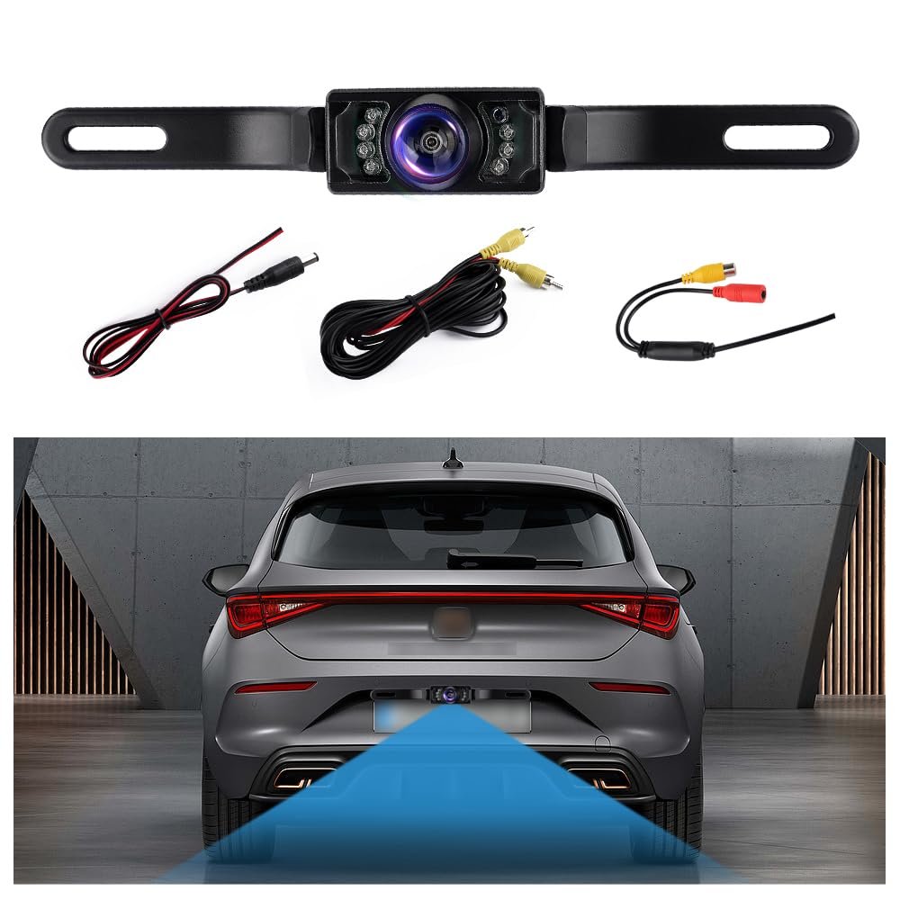 Back Up Camera for Cars with 8 Light,SD Night Vision License Plate Backup Camera with 170 Wide Angle,Universal Rear View Camera for Cars Includes Mounting Accessories