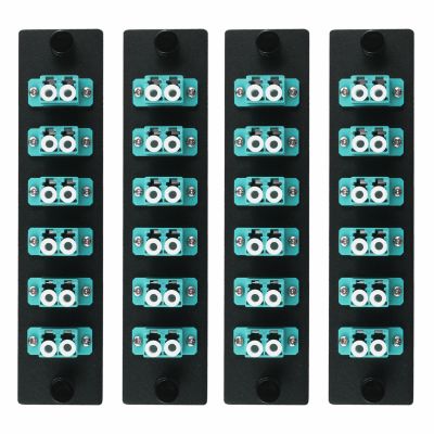 Duogalia 6 Duplex LC/OM3 Fiber Patch Panel with Duplex Multimode Aqua Blue LC Adapters, 12 Fiber Ports (4-Pack)