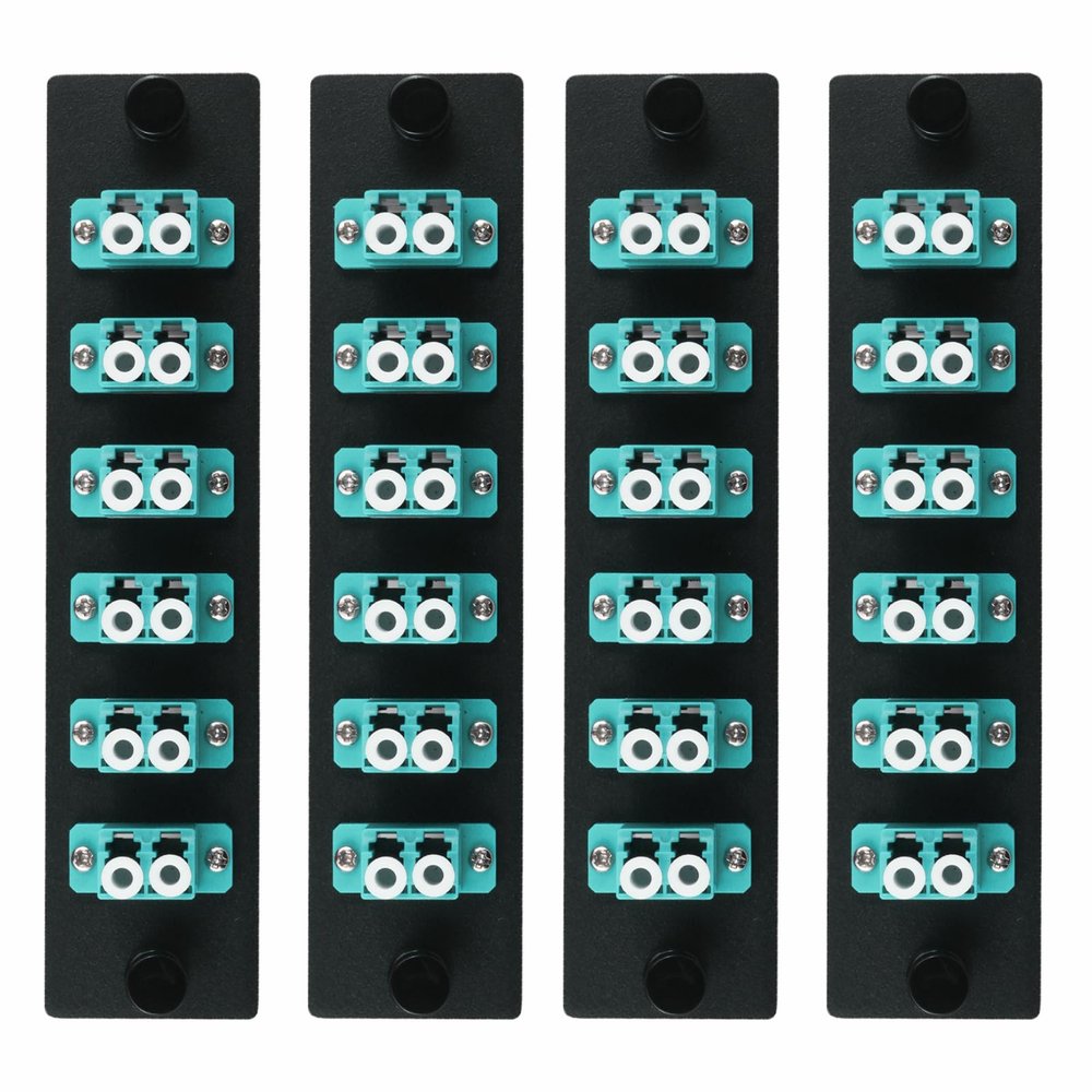Duogalia 6 Duplex LC/OM3 Fiber Patch Panel with Duplex Multimode Aqua Blue LC Adapters, 12 Fiber Ports (4-Pack)