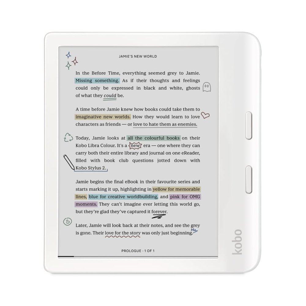Kobo Libra Colour | eReader | 7 Glare-Free Colour E Ink Kaleido 3 Display | Dark Mode Option | Audiobooks | Waterproof | White