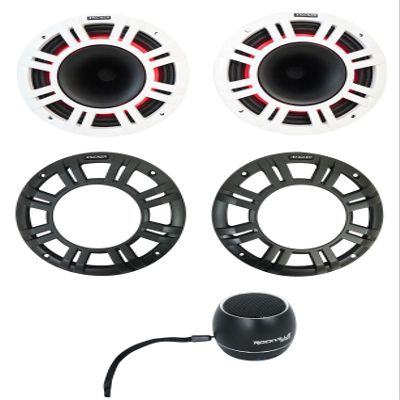Audiosavings Bundle: (2) Kicker 48KMXL84 8" 500 Watt Marine Boat Horn Loaded Speakers w/LED Bundle with (1) Rockville RPB2-BLACK Handheld Wireless Portable Bluetooth Speaker Great Sound (3 Items)